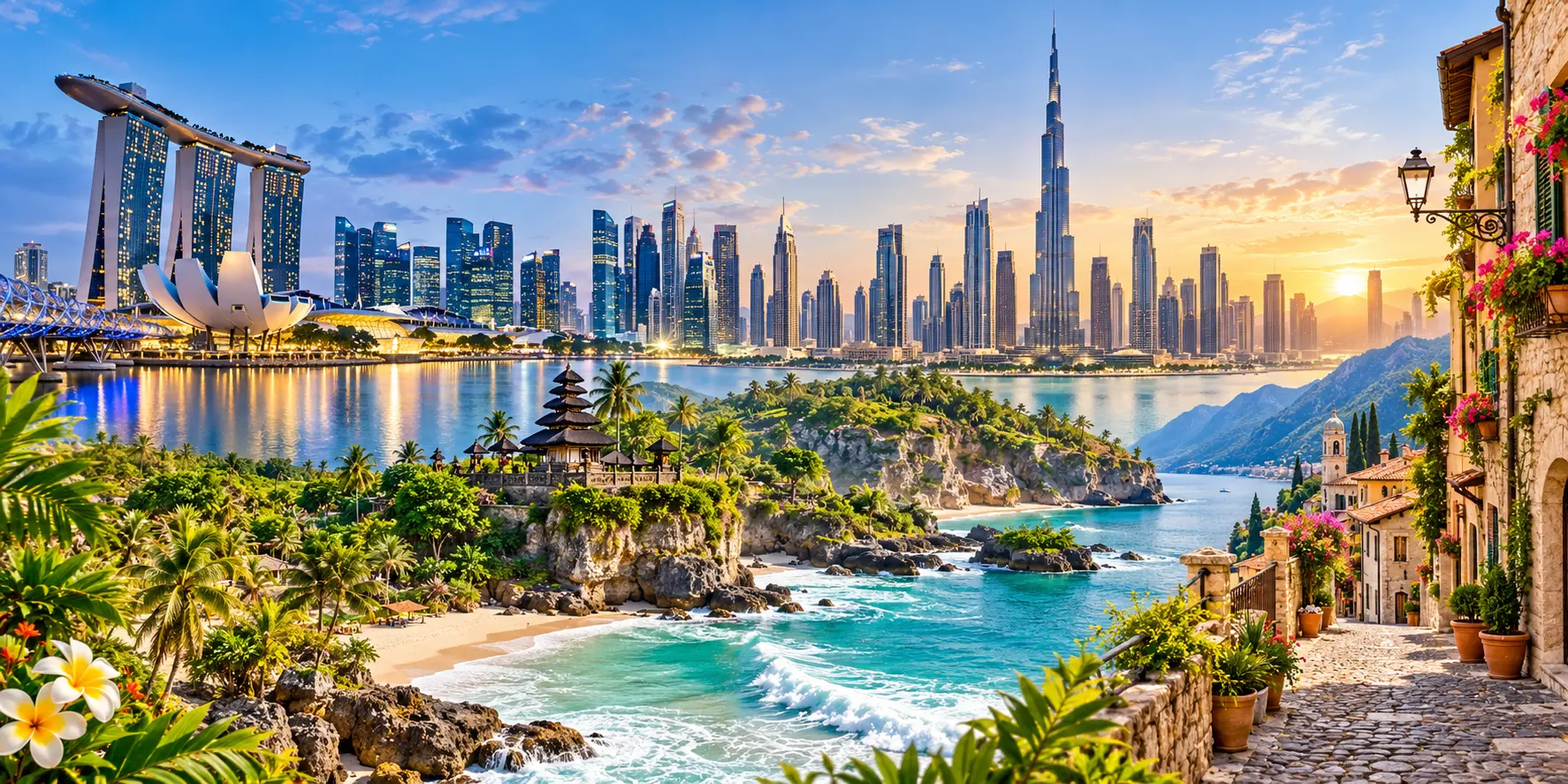 Four international destinations panorama — Thailand, Dubai, Bali and Europe for Lucknow travellers